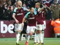 Javier Hernandez of West Ham United celebrates scoring their first goal against Watford on February 10, 2018