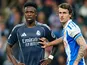 Vinicius Junior of Real Madrid and Carlos Romero of RCD Espanyol on May 3, 2026