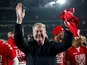 Denmark coach Age Hareide celebrates reaching Euro 2020 on November 18, 2019
