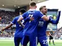 Leicester City's Harvey Barnes celebrates scoring against Wolverhampton Wanderers on October 23, 2022