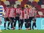Ivan Toney celebrates scoring for Brentford against Queens Park Rangers in the Championship on November 27, 2020