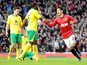 Manchester United's Shinji Kagawa celebrates scoring his second goal against Norwich on March 2, 2013