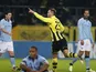 Dortmund's Julian Schieber celebrates his goal against Man City on December 4, 2012