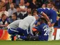Chelsea's Callum Hudson-Odoi receives treatment after rupturing his Achilles against Burnley in the Premier League on April 22, 2019.