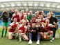 Arsenal Ladies celebrate winning the WSL title on April 28, 2019