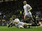 England player Geoff Parling scores a try against Scotland on February 2, 2013