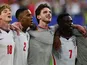 England's Declan Rice with Ezri Konsa, Bukayo Saka and Anthony Gordon on July 11, 2026